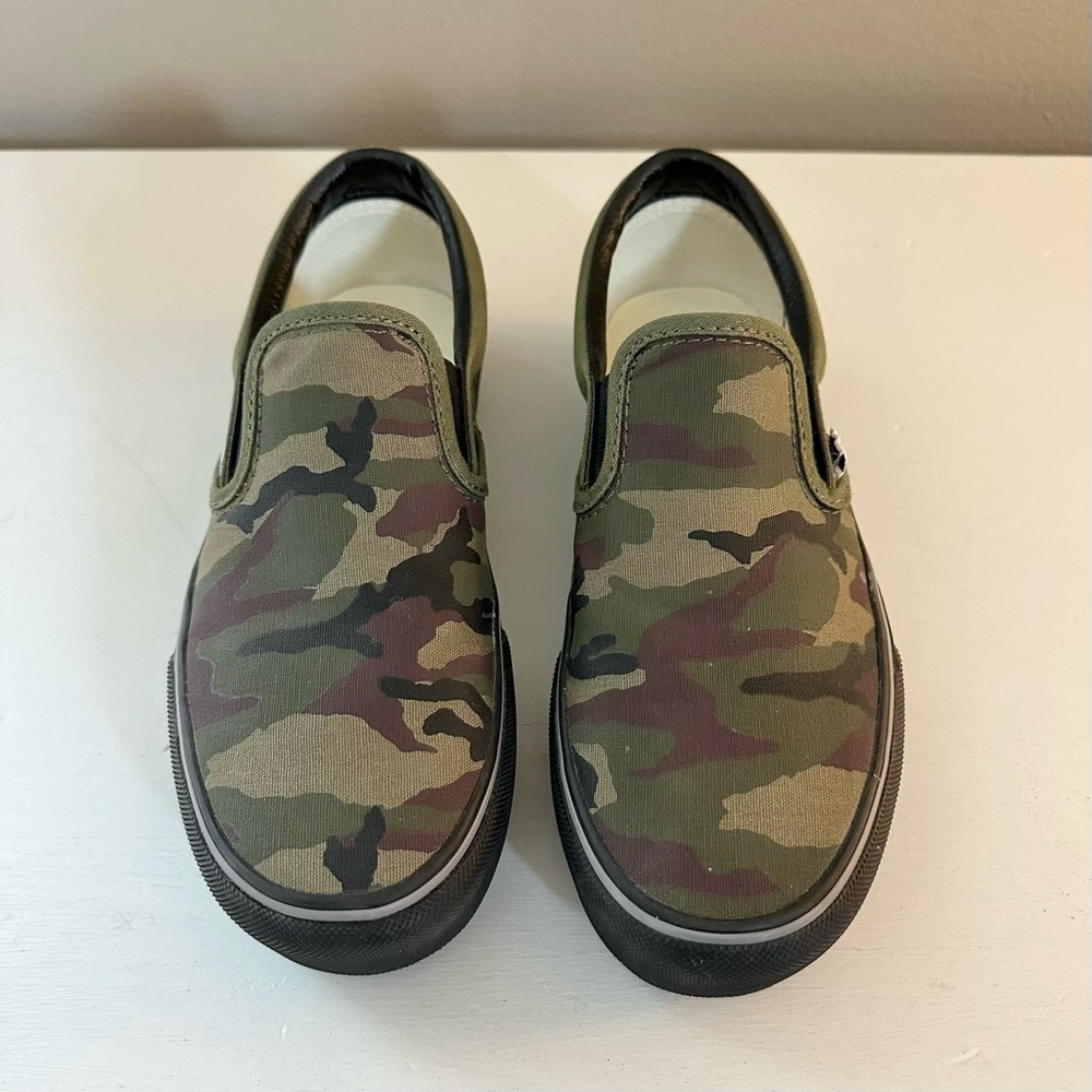 Vans Custom Olive Camo Slip On Sneakers Size 7 - Picture 2 of 7